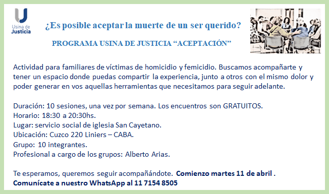 Comenzó la actividad de encuentros de acompañamiento a víctimas. Actividad grupal para familiares de víctimas.