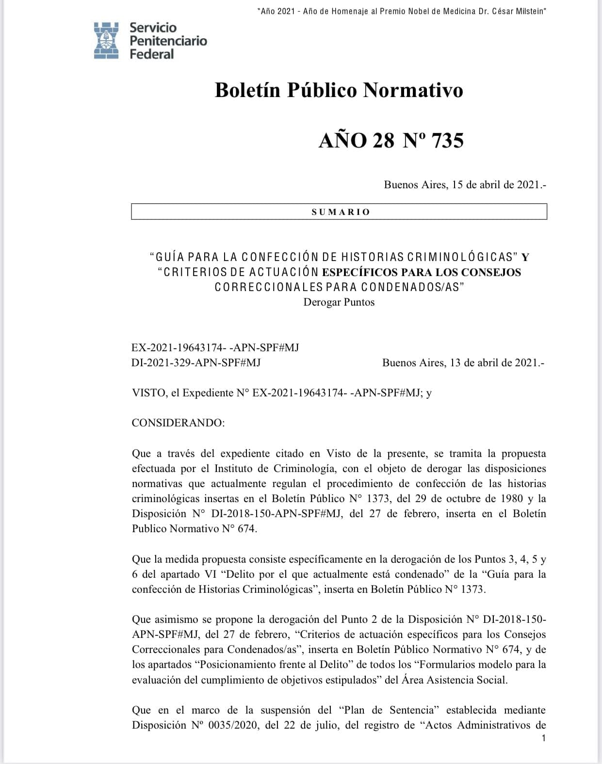 Servicio Penitenciario Federal «Guía para la confección de historias criminológicas» y «Criterios de actuación específicos para los consejos correccionales para condenados/as»