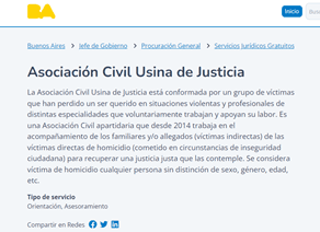 Usina de Justicia ha sido incorporada a la Guía de Prestadores Jurídicos de La Ciudad de Buenos Aires, en lo que respecta a asesoramiento a familiares de victimas de delitos de Homicidio y Femicidio