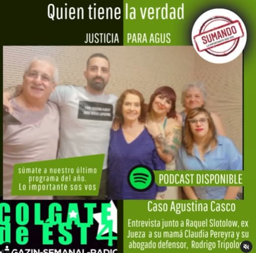 Espacio radial Sumando Radio – por Usina de Justicia – Raquel Slotolow «Quién tiene la verdad, Justicia para Agus»
